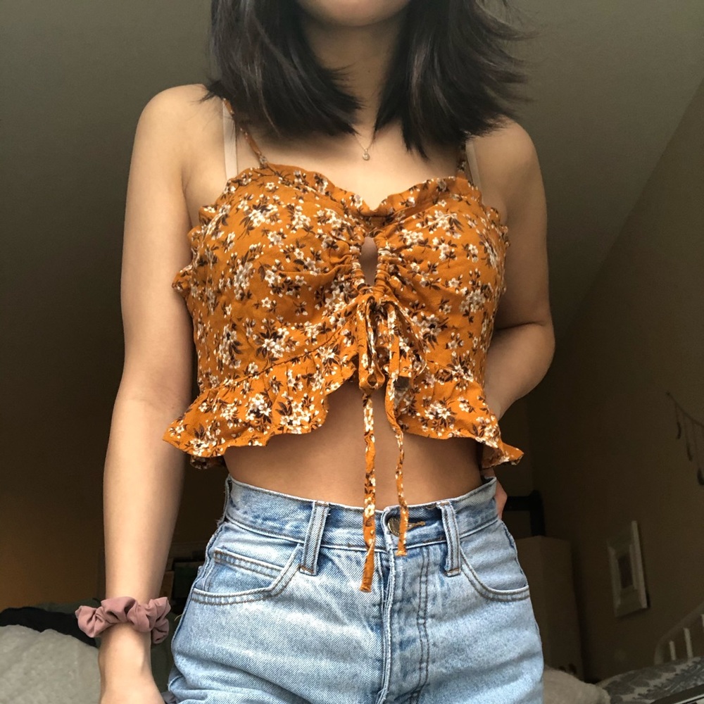 floral dark orange flowy tank top